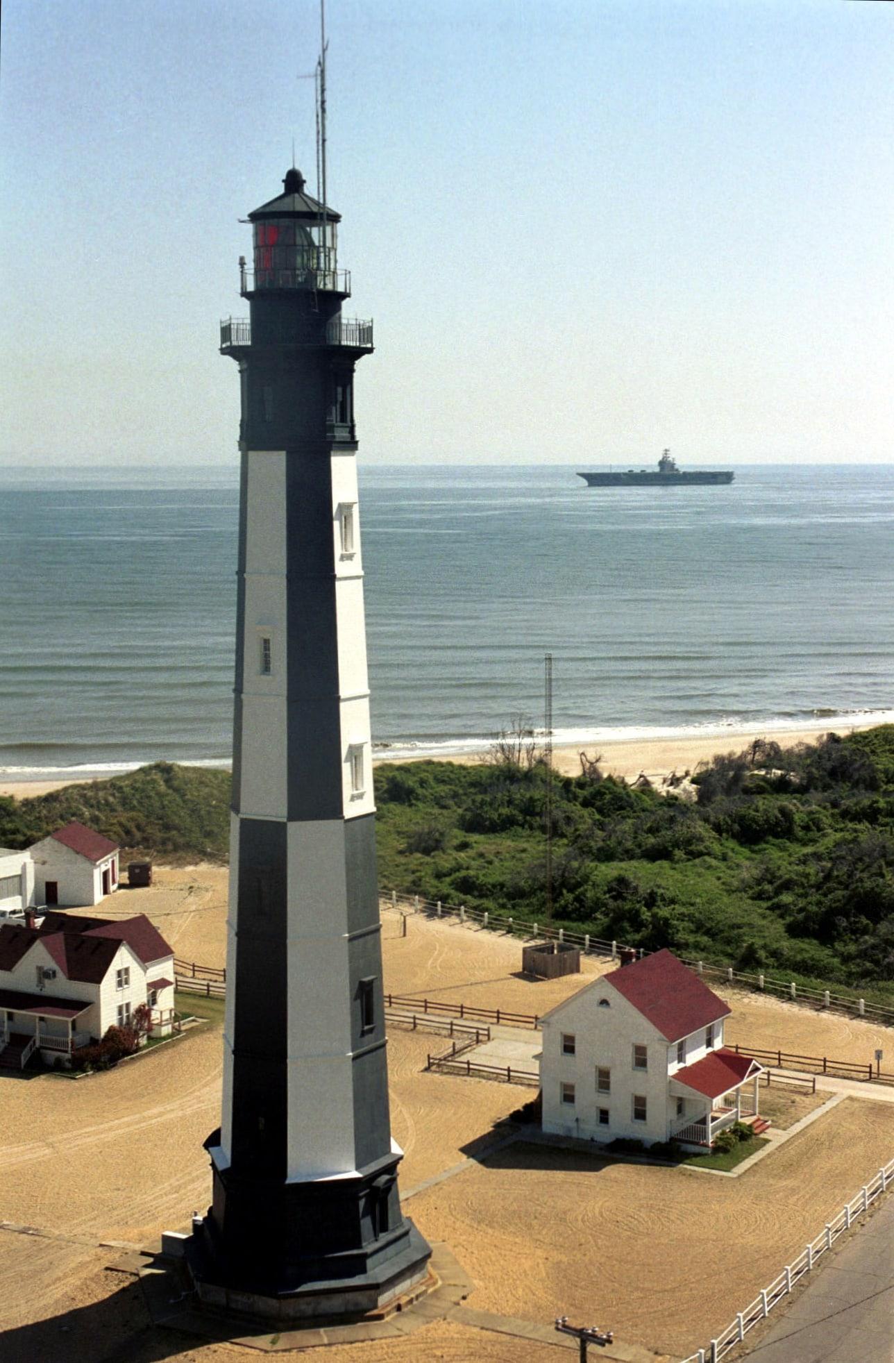 Cape Henry Lighthouse overlooking the beach and Atlantic Ocean