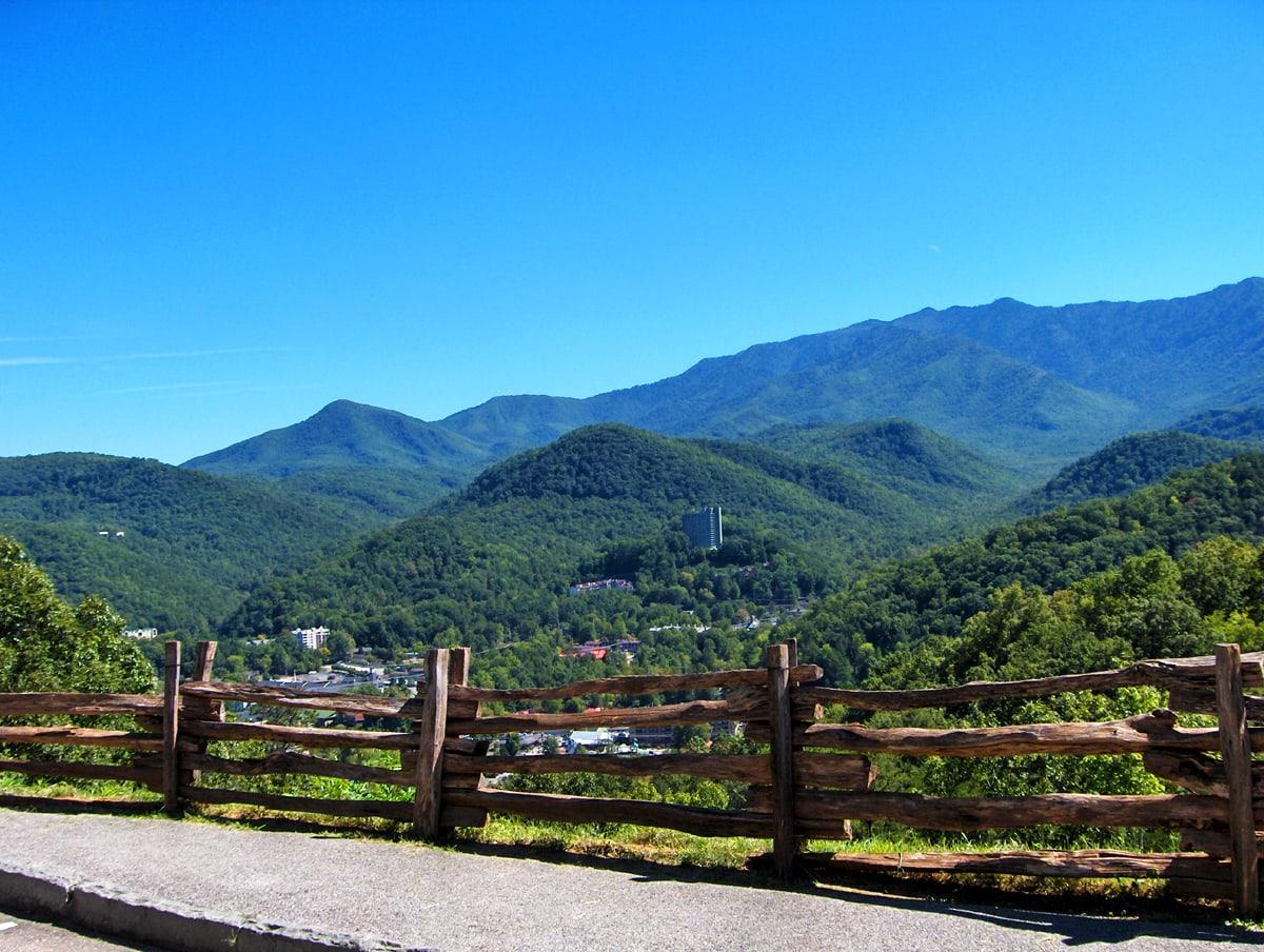 Mountain ridges above Gatlinburg from a roadside overlook